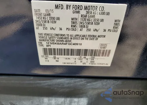 2015 Ford Explorer Police Interceptor z USA, uszkodzony, nr VIN 1FM5K8AR4FGC40918